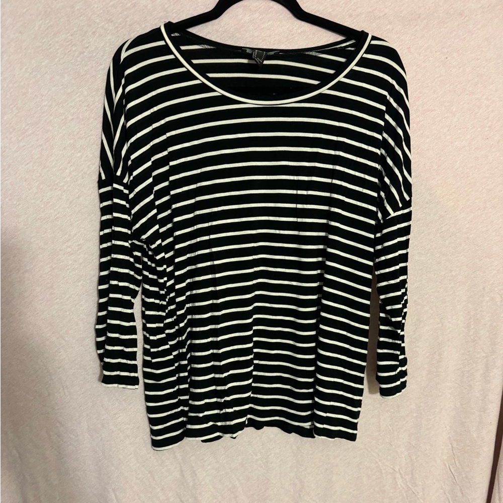 Striped Cotton Shirt 3/4 Length Sleeve